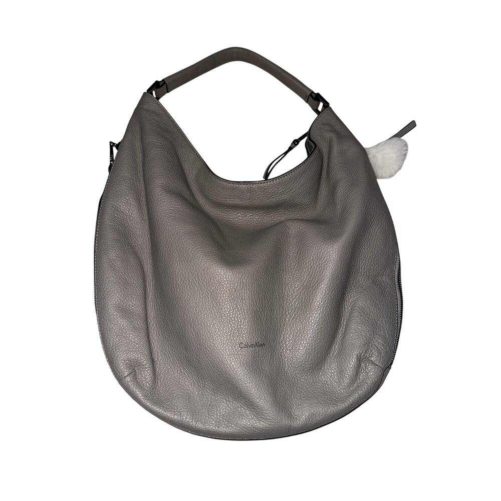 Calvin Klein Samira Slouchy Pebble Extra-large Hobo In Smoke Faux Leather Purse
